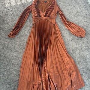Elegant Copper Pleated Maxi Dress